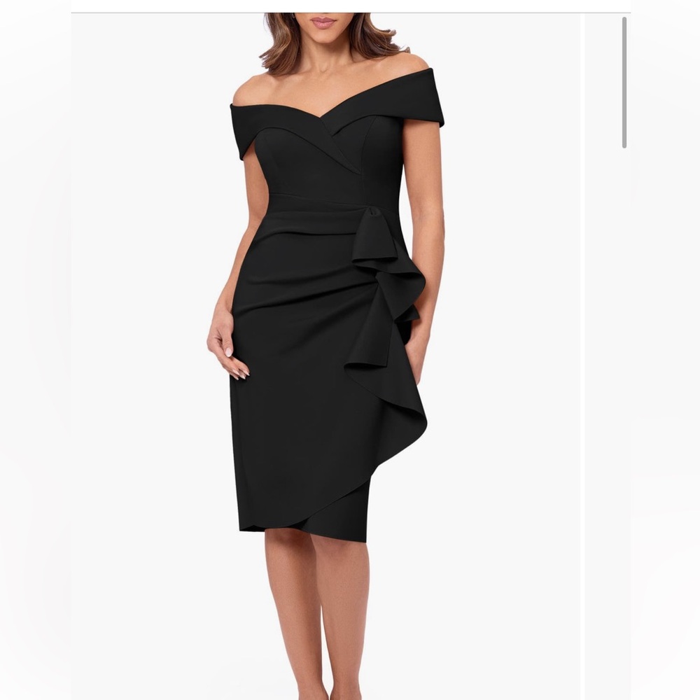 NWT Navy Blue Xscape off shoulder cocktail dress